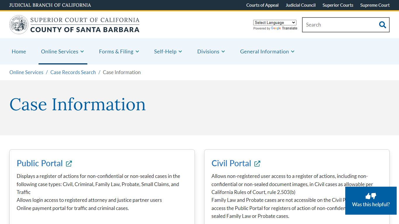 Case Information | Superior Court of California | County of Santa Barbara