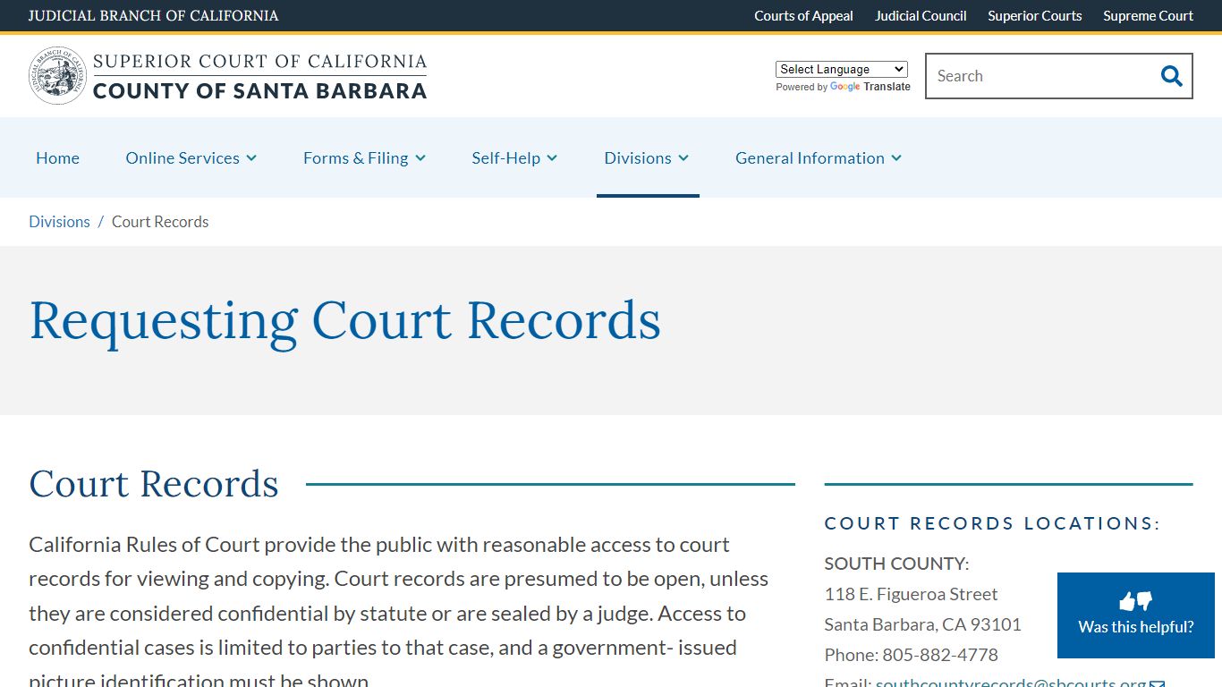 Court Records | Superior Court of California | County of Santa Barbara